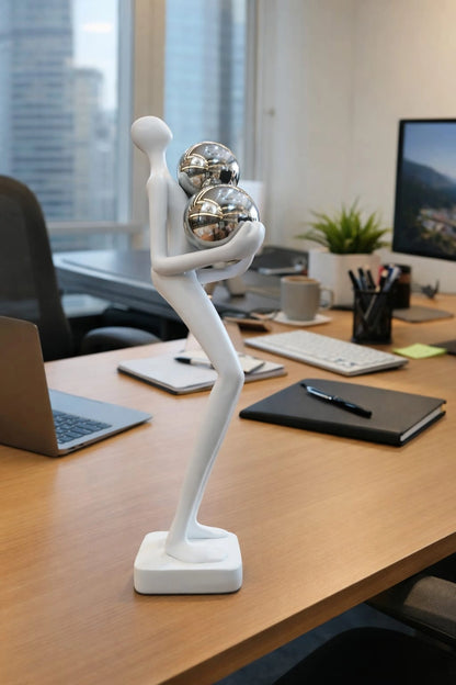 Abstract Human Figure Sculpture with Crystal Spheres – Modern Tabletop Decor