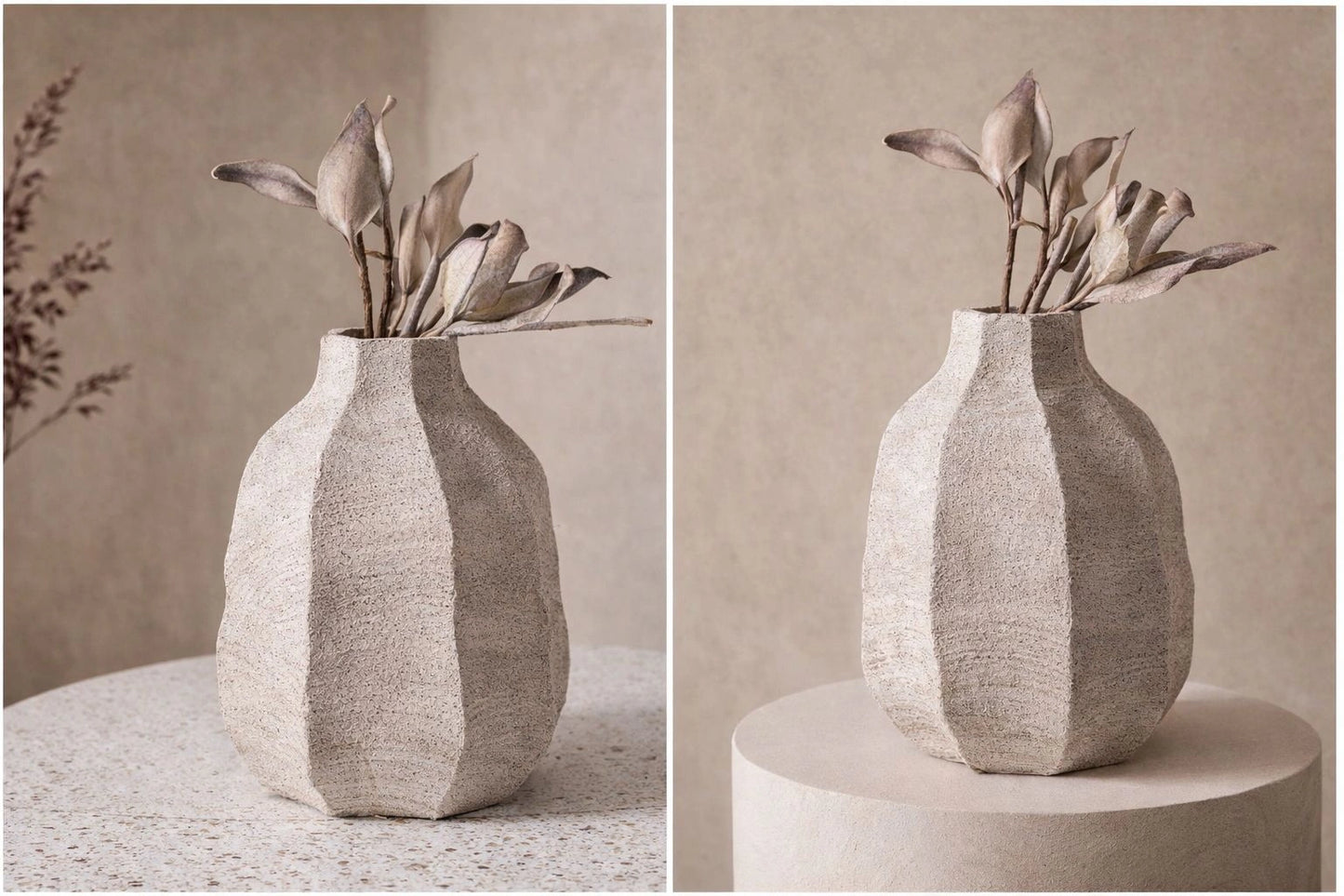 Textured Geometric Ceramic Vase – Modern Neutral Home Decor