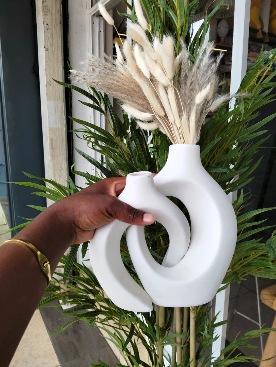 Modern Hollow Sculptural Ceramic Vase Set – Minimalist Decorative Vases (Set of 2)