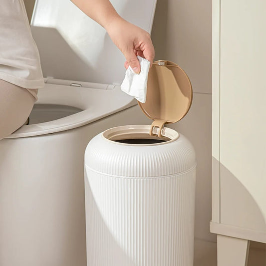 Modern Ribbed Bathroom Waste Bin with Flip Lid – Home Organizer