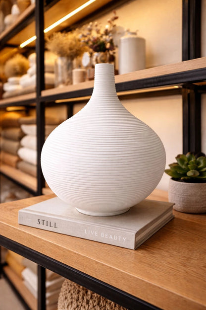 Modern Ribbed Ceramic Bottle Vase – Minimalist Decorative Vase