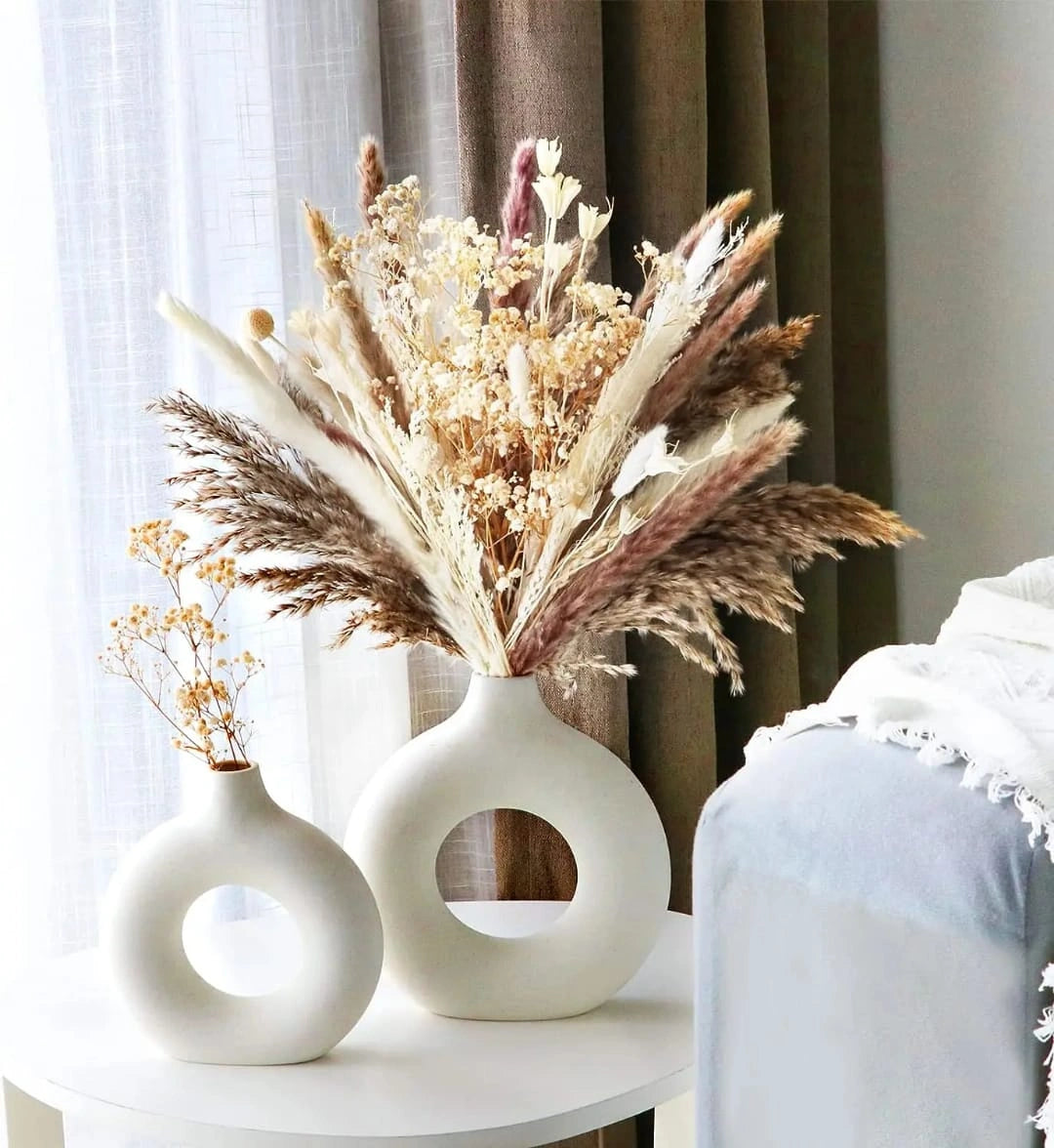 Modern Donut Hollow Ceramic Vase – Minimalist Sculptural Flower Vase