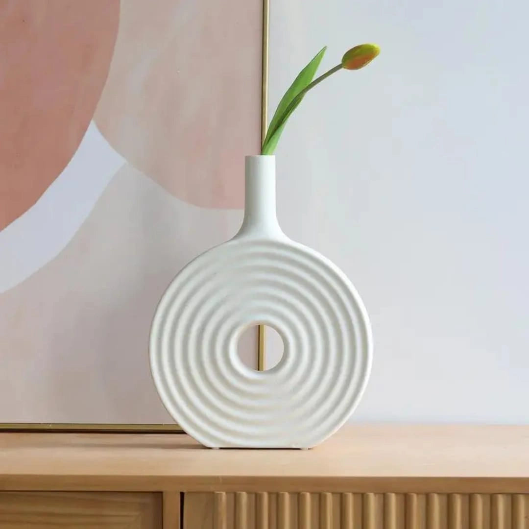 Textured Donut Sculptural Ceramic Vase – Modern Minimalist Flower Vase