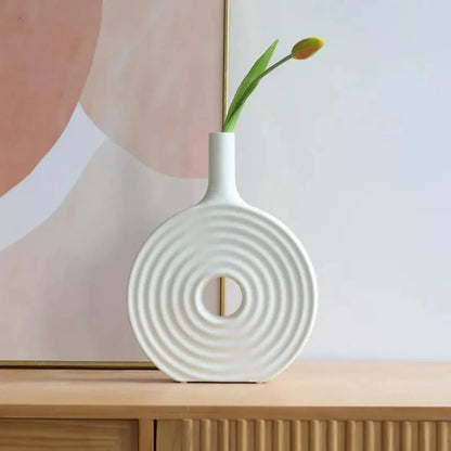 Textured Donut Sculptural Ceramic Vase – Modern Minimalist Flower Vase
