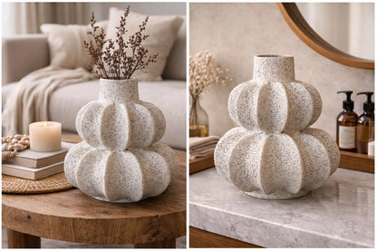 Modern Sculptural Pumpkin Ceramic Vase – Textured Neutral Decorative Vase