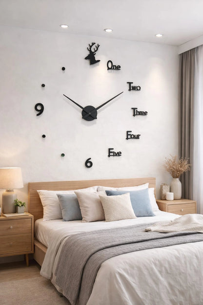 3D Decorative Deer Wall Clock – Modern Large Wall Clock Sticker