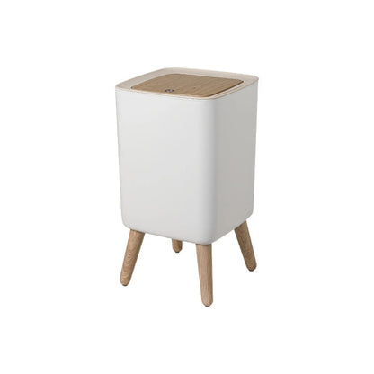 Nordic Style Covered Waste Bin with Wooden Lid & Stand – Home Organizer