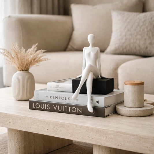 Modern Seated Woman Sculpture – Minimalist Resin Home Decor