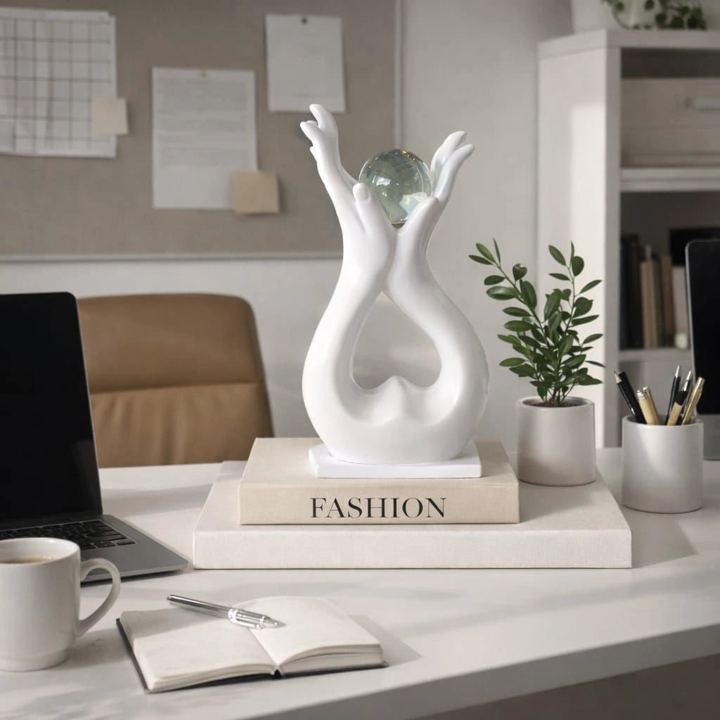 Elegant Hand Sculpture Decor with Crystal Ball – Modern Home Accessory