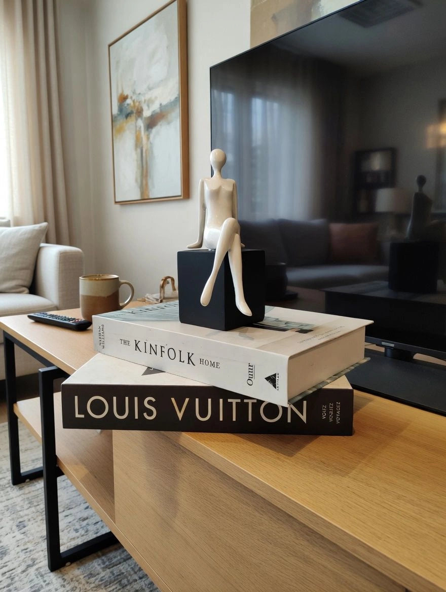 Modern Seated Woman Sculpture – Minimalist Resin Home Decor