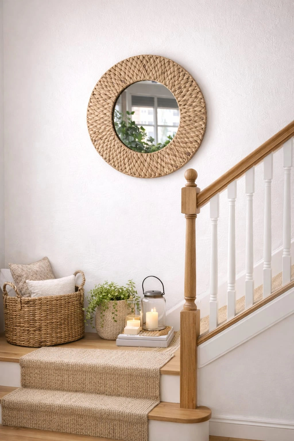 Handmade Water Hyacinth Round Mirror – Boho Natural Wall Decor