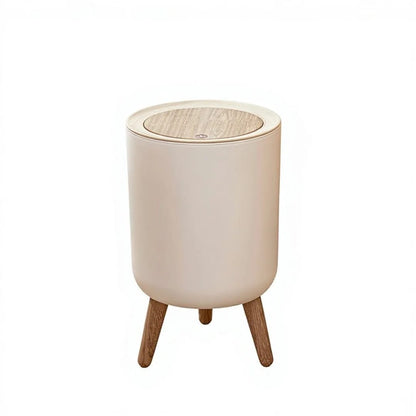Nordic Round Covered Waste Bin with Wooden Legs – Modern Home Organizer