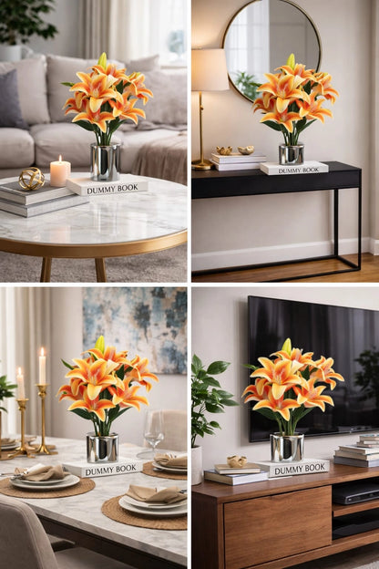 Artificial Lily Flowers in Silver Vase – Elegant Table Decor