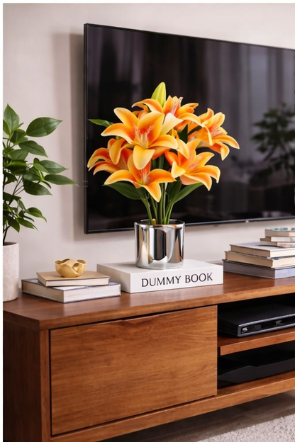 Artificial Lily Flowers in Silver Vase – Elegant Table Decor