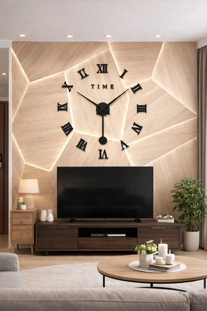 3D Large Roman Numeral Acrylic Mirror Wall Clock with Pendulum