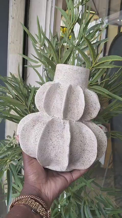 Modern Sculptural Pumpkin Ceramic Vase – Textured Neutral Decorative Vase