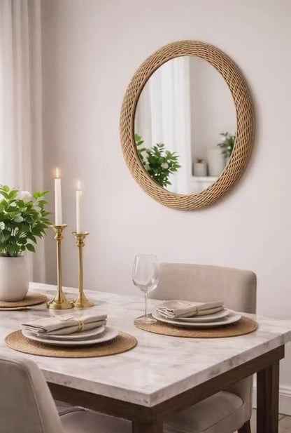 Oval Rattan Wall Mirror – Natural Woven Frame Home Decor