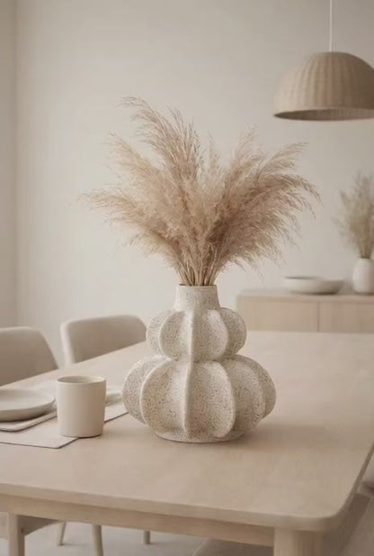 Modern Sculptural Pumpkin Ceramic Vase – Textured Neutral Decorative Vase