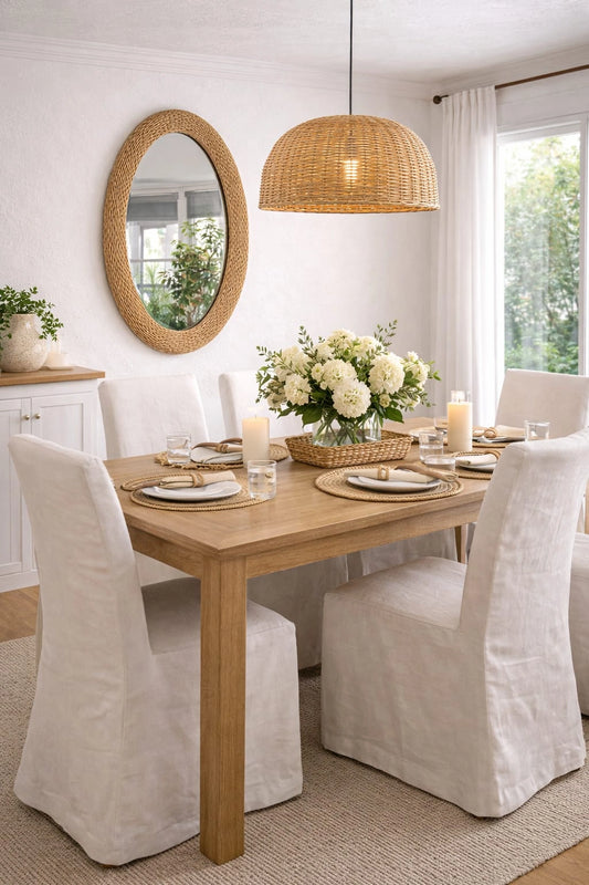 Oval Rattan Wall Mirror – Natural Woven Frame Home Decor