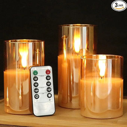 Set of 3 LED Flameless Candles with Remote – Luxury Smokeless Candle Decor