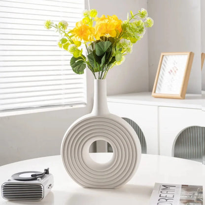 Textured Donut Sculptural Ceramic Vase – Modern Minimalist Flower Vase