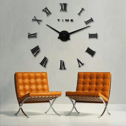 3D Large Roman Numeral Acrylic Mirror Wall Clock with Pendulum