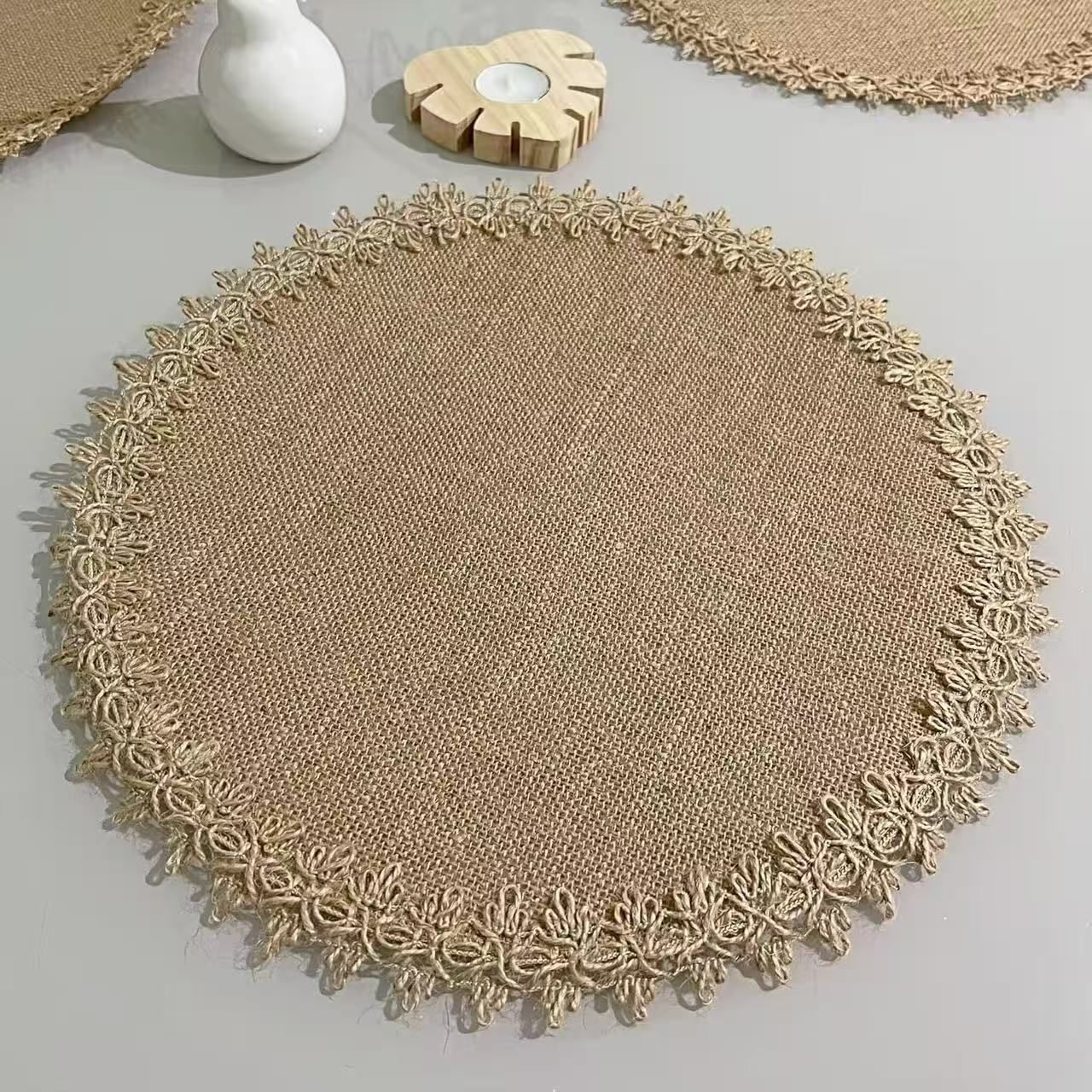 Modern Beige Geometric Table Runner with Tassels – Dining Decor