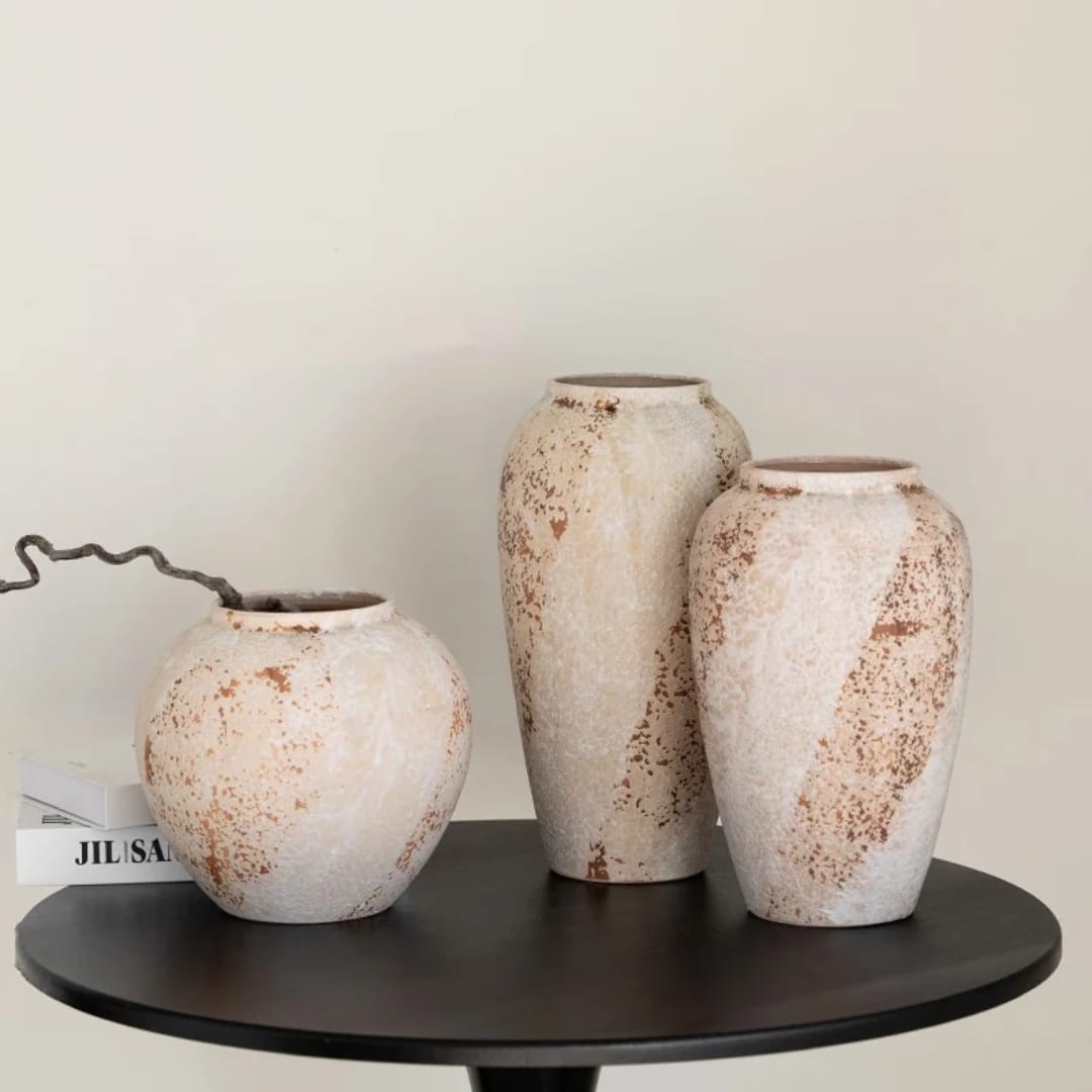 Rustic Textured Ceramic Vase Set – Modern Decorative Home Decor