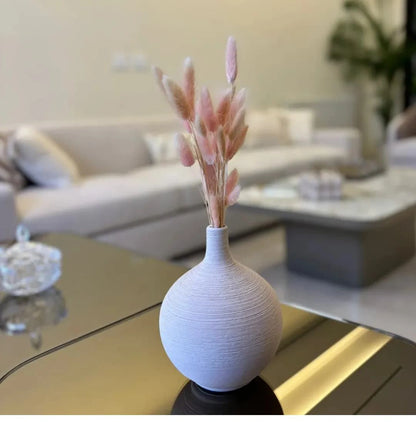 Modern Ribbed Ceramic Bottle Vase – Minimalist Decorative Vase