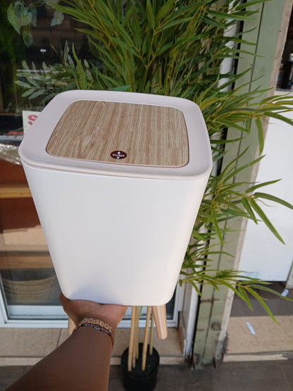 Nordic Style Covered Waste Bin with Wooden Lid & Stand – Home Organizer
