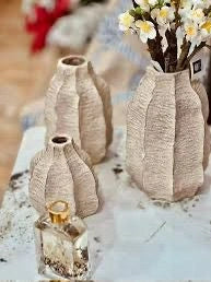 Textured Geometric Ceramic Vase – Modern Neutral Home Decor
