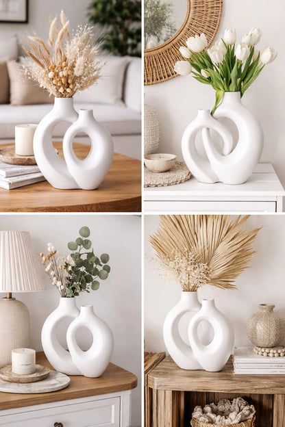 Modern Hollow Sculptural Ceramic Vase Set – Minimalist Decorative Vases (Set of 2)