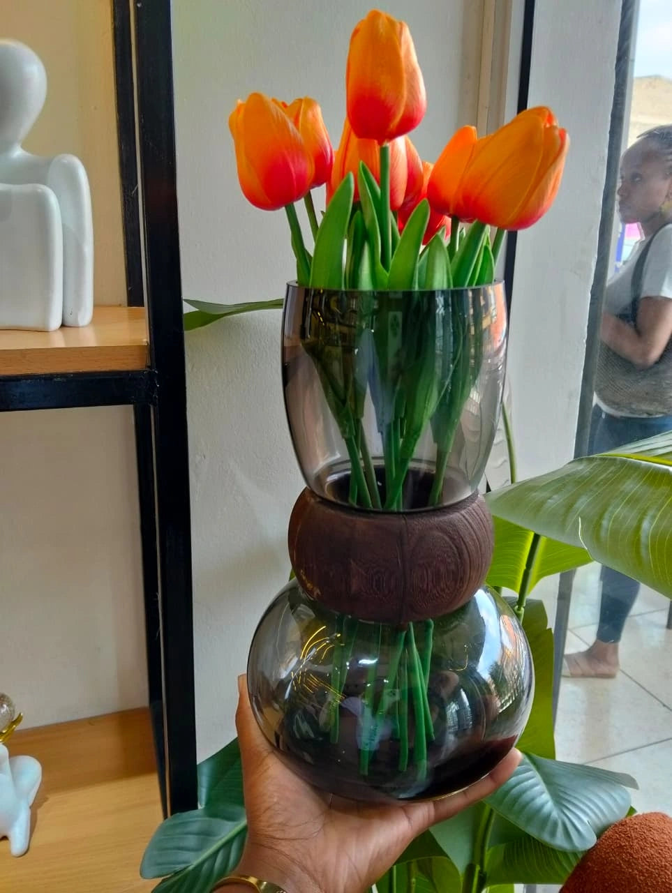 Modern Smoked Glass Decorative Vase – Luxury Table Decor