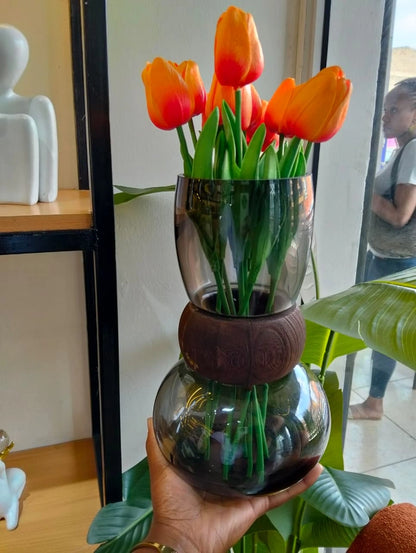 Modern Smoked Glass Decorative Vase – Luxury Table Decor