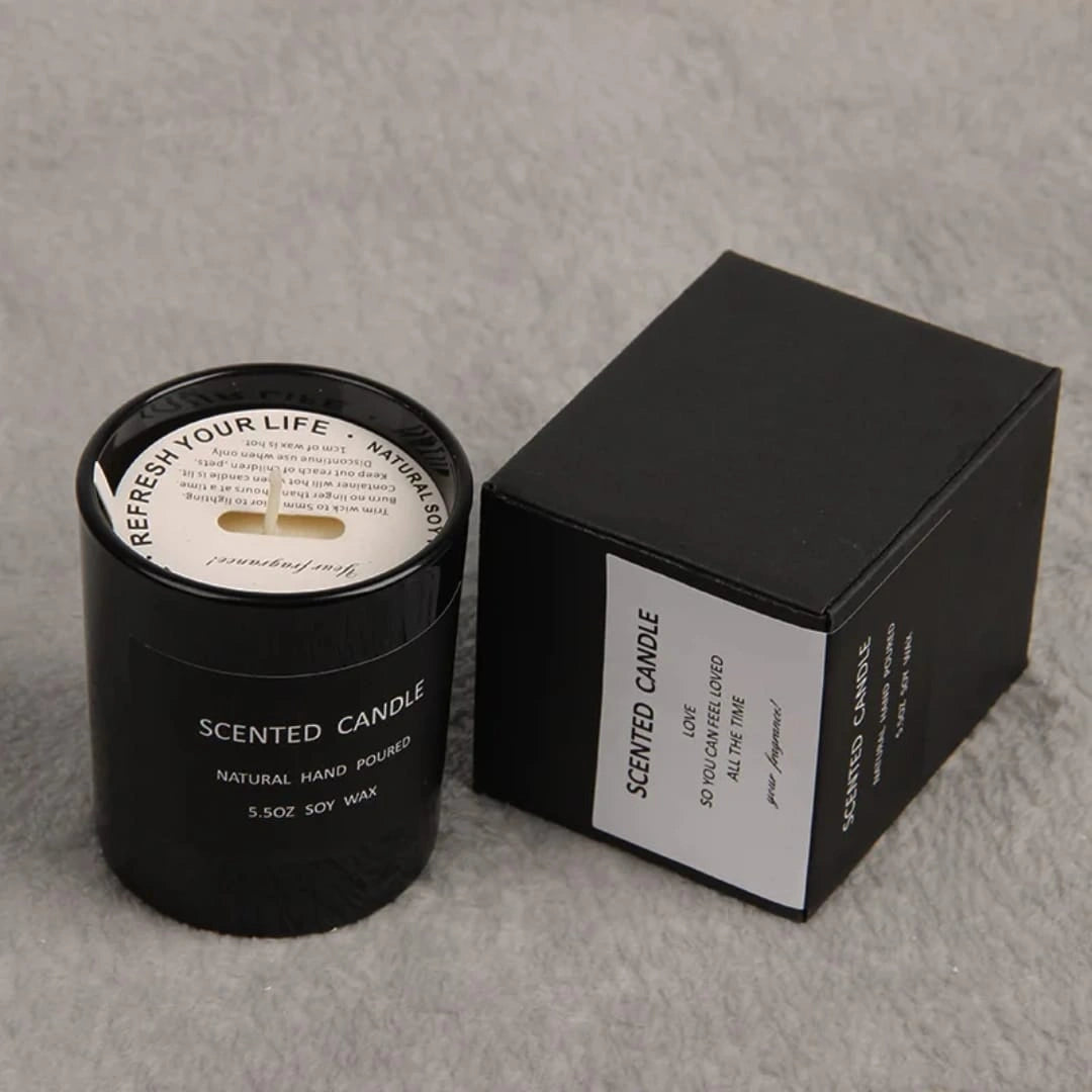 Luxury Soy Wax Scented Candle – Minimalist Black Glass Jar