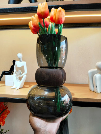 Modern Smoked Glass Decorative Vase – Luxury Table Decor