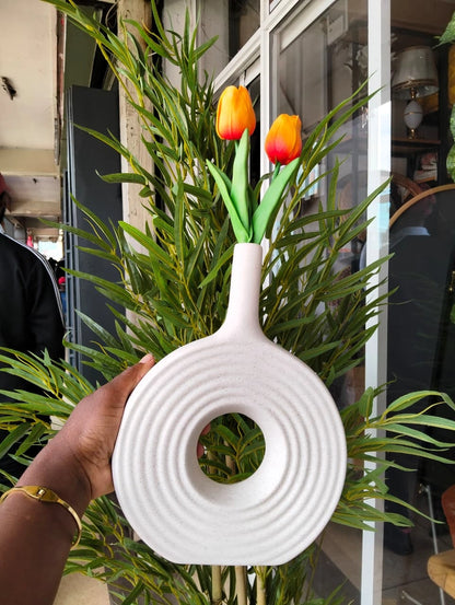 Textured Donut Sculptural Ceramic Vase – Modern Minimalist Flower Vase