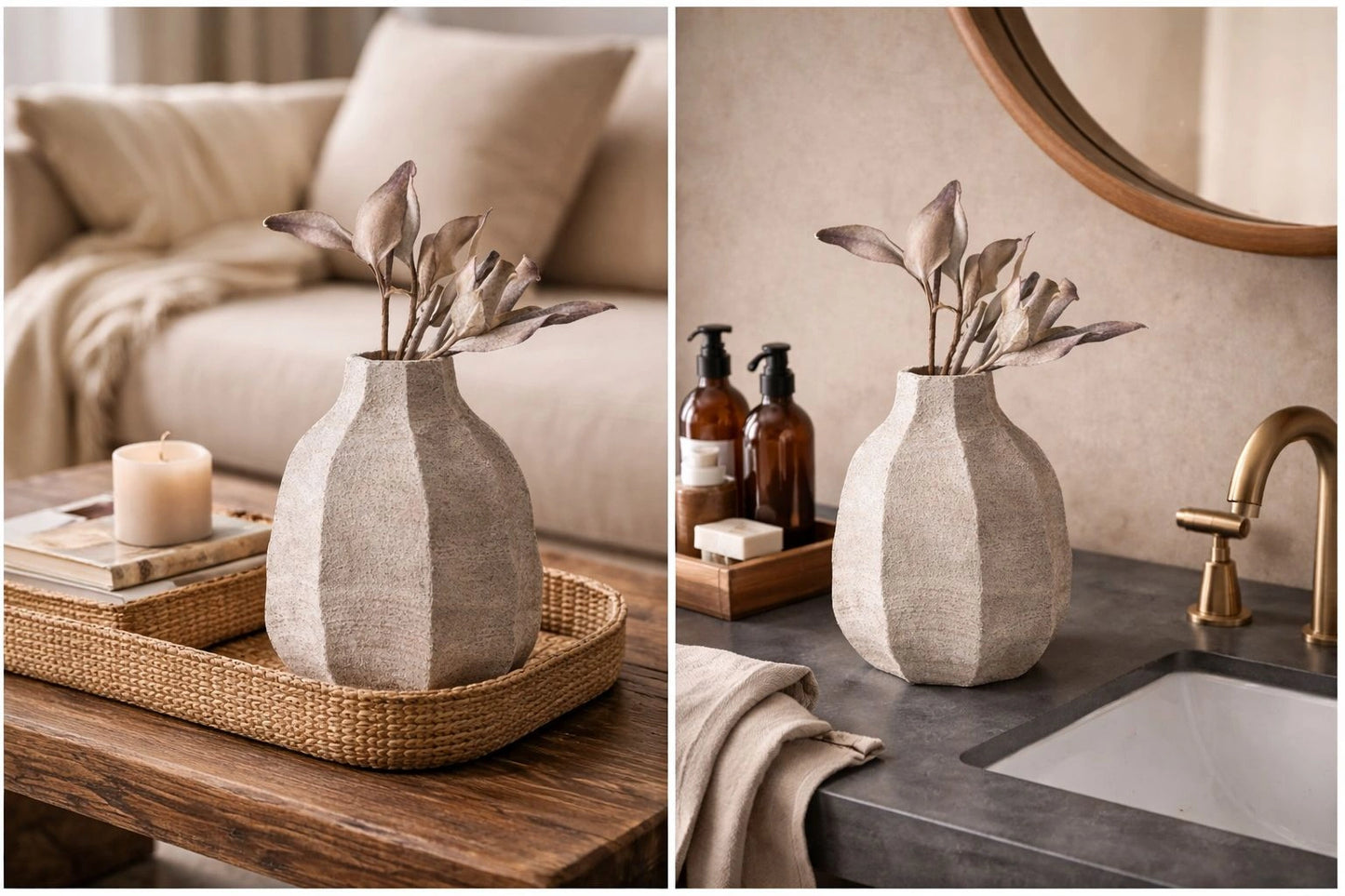 Textured Geometric Ceramic Vase – Modern Neutral Home Decor
