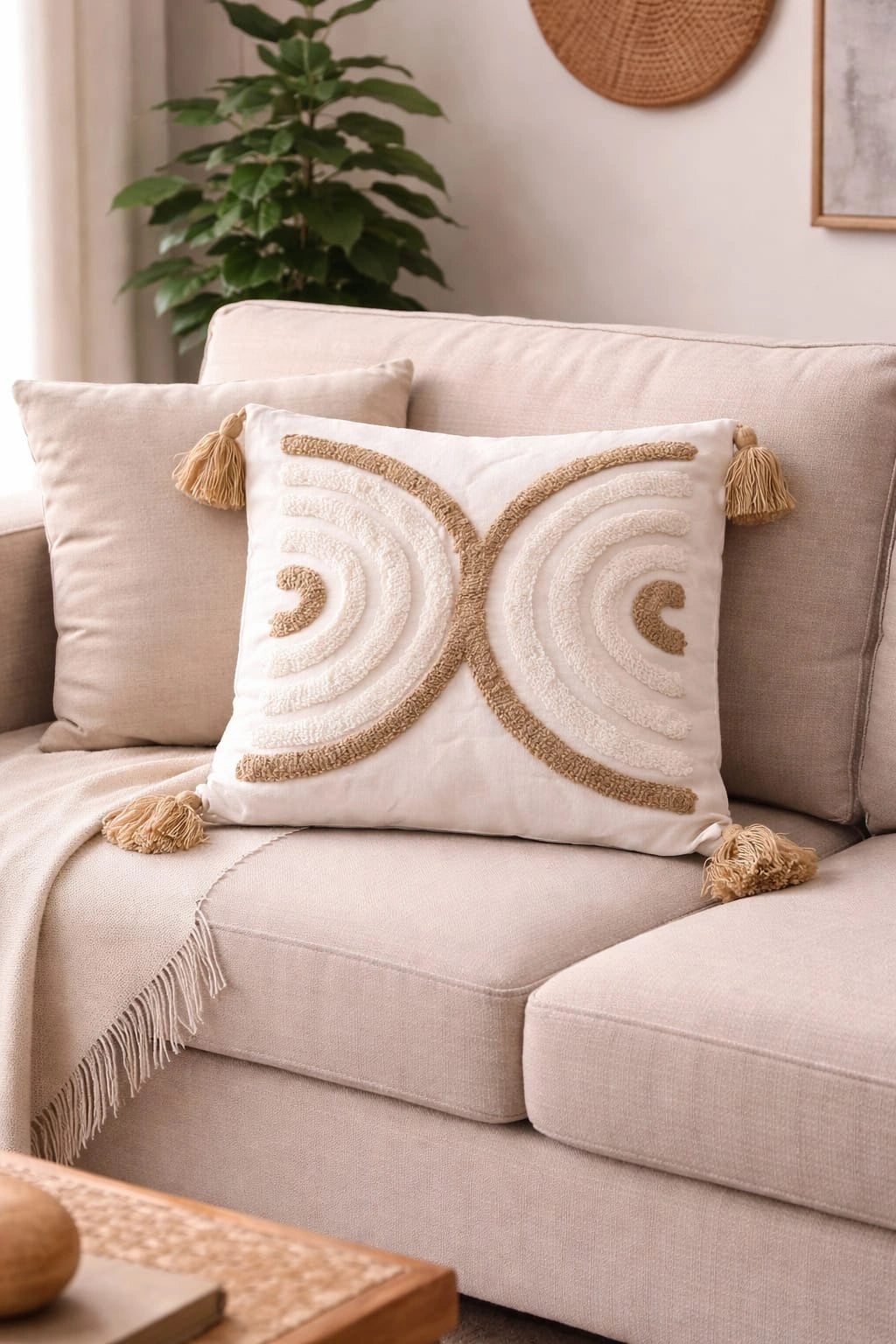 Mustard Tufted Decorative Throw Pillow Cover with Tassels – Modern Accent Cushion