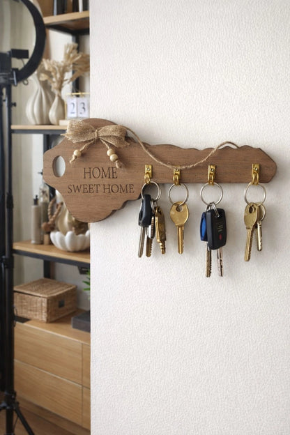 Rustic Wooden “Home Sweet Home” Key Holder – Wall Organizer