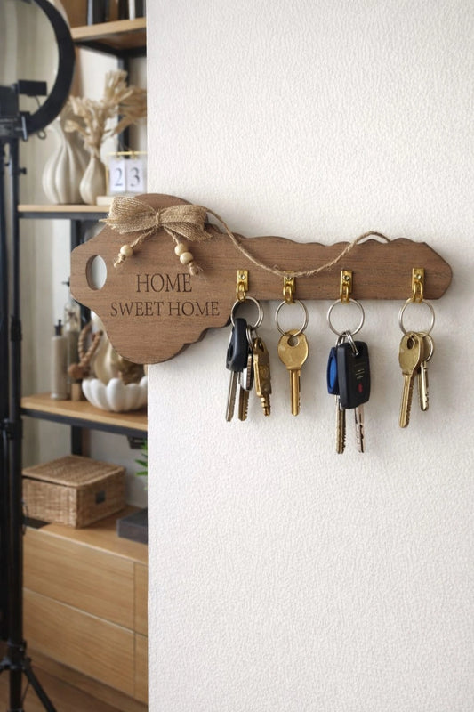 Rustic Wooden “Home Sweet Home” Key Holder – Wall Organizer