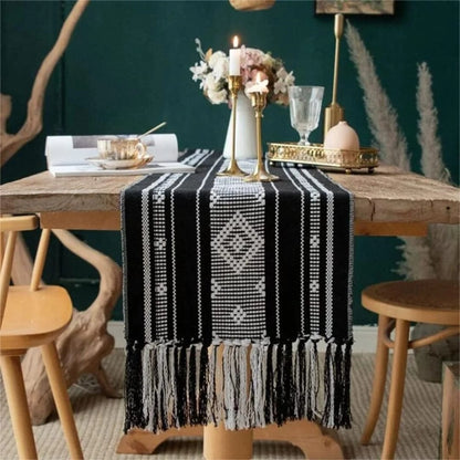 Boho Tassel Table Runner – Red Pattern Dining Table Decor